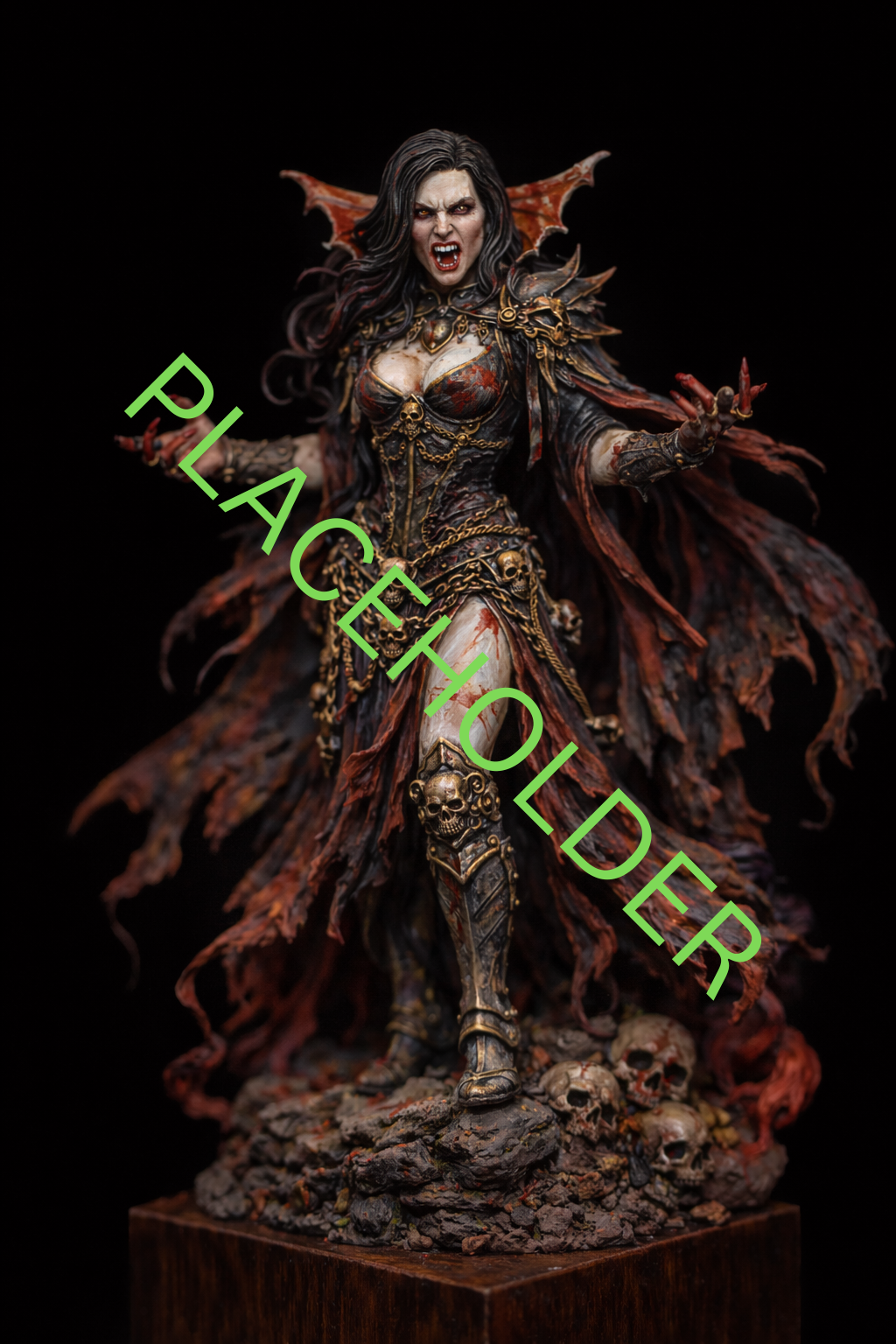 Statue of a vampire with dark costume on a black background