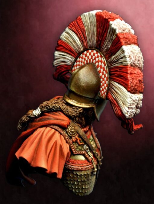 Decorative spartan wearing a helmet with red and white plume